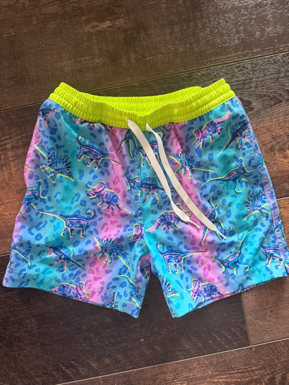 Chubbies Kids Swim Trunks Dinosaur Print Youth Small 8/9 Neon Waist